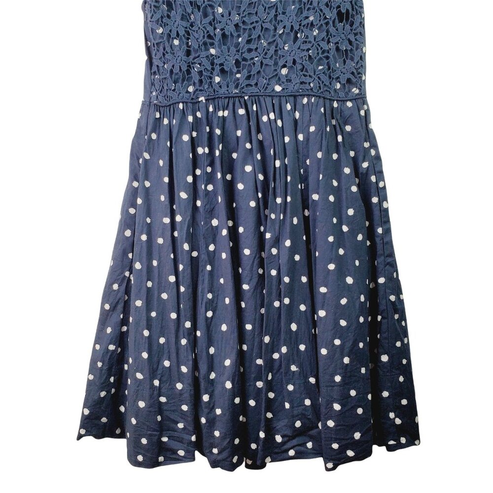 Moulinette Soeurs Dress White Polka Dot Navy Dress with Pockets Sz 4 - Picture 8 of 9